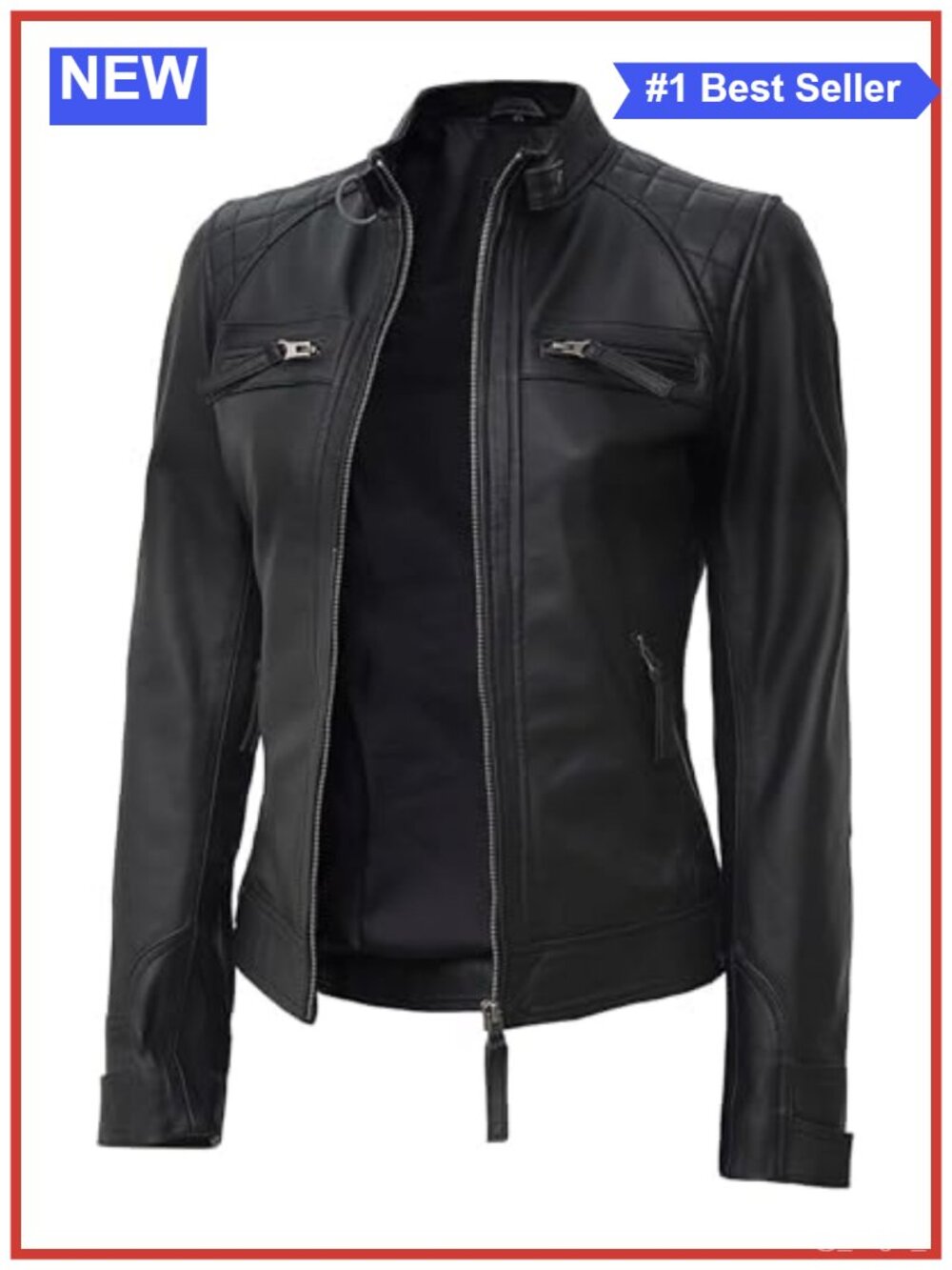 Blingsoul Women's Leather Jacket Quilted Real Lambskin Cafe Racer Biker
